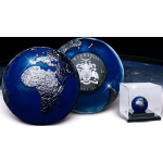 3 Oz Silber Barbados BLUE MARBLE AT NIGHT Planet Erde Kugelförmig 2021 AF coloured