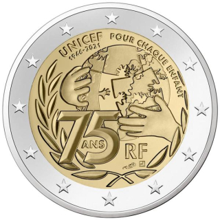 2 Euro Frankreich 2021 UNICEF - 75. Jubiläum unc.