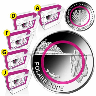 5 x 5 Euro Deutschland 2021 Klimazonen der Erde - Polare Zone Polymerring A, D, F, G, J, Proof