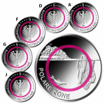5 x 5 Euro Deutschland 2021 Klimazonen der Erde - Polare Zone Polymerring A, D, F, G, J, Proof
