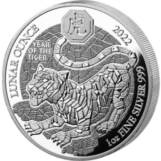 1 Unze Silber Ruanda Tiger Jahr des Tigers 2022 Lunar Ounce Proof