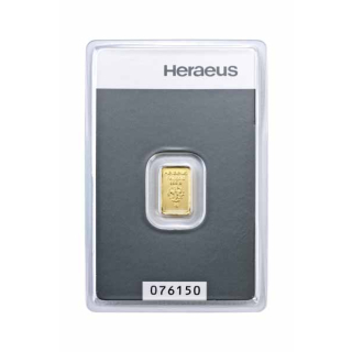 1 g Goldbarren Heraeus (geprägt) 999,99 im Blister