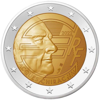 2 Euro Frankreich 2022 Jacques Chirac 90. Geburtstag unc.