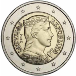 Lettland 2 Euro Kopf der Latvia - Trachtenmädchen...