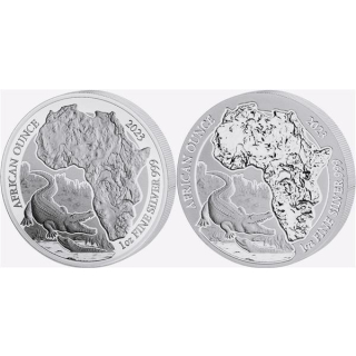 2 x 1 Unze SilberSET Ruanda 2023 - NIL-KROKODIL - African Ounce - 2023 BU + Proof
