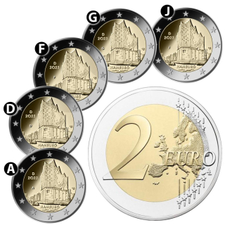 5 x 2 Euro Deutschland 2023 Elbphilharmonie Hamburg - Bundesländer - Alle Prägestätten