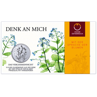 Österreich 10 Euro Silber 2023 Coin Card HGH Handgehoben - Vergissmeinnicht - Myosotis -Mit der Sprache der Blumen