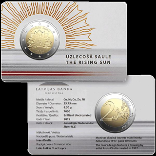 Lettland 2 Euro Wappen Lettlands - Aufgehende Sonne 2019 in Coincard