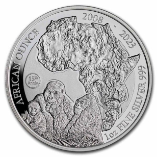 1 oz Ruanda 2023 Proof Privy - BERGGORILLA - SONDEREDITION 15 Jahre Jubiläum African Ounce - 50 RWF