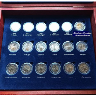 17 x 2 Euro 50 Jahre Römische Verträge alle Länder + Probeprägung 2 Euro mit Zertifikat - Original Holzetui