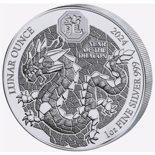 1 oz Ruanda 2024 Proof - DRACHE - Jahr des DRACHEN - LUNAR DRACHE - 50 RWF