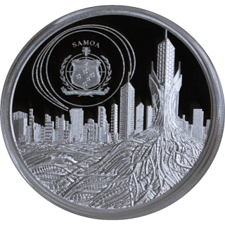 1 oz Samoa 2023 Prooflike - CYBORG - SKYLINE Futuristische Stadt - Künstliche Intelligenz - 5 $  - Differenzbesteuert !