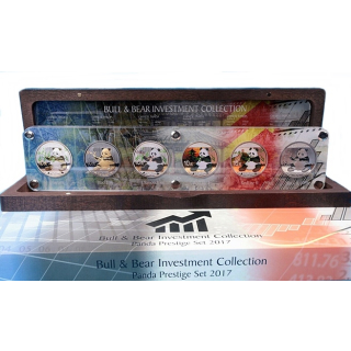 6 x 30 gr Panda Bull & Bear Investment Set 2017 ST  teilvergoldet, coloriert, Rhutenium