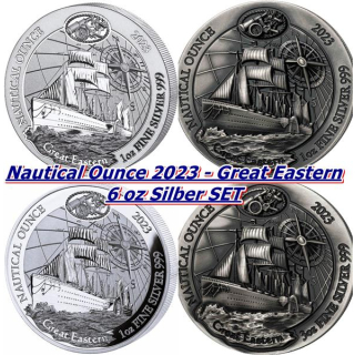 AURINUM TOPANGEBOT nur 5 SETS * 6 oz Silber SET Ruanda 2023 - ALLE SILBERAUSGABEN - GREAT EASTERN - Nautical Ounce