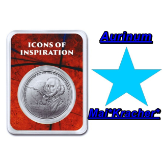 AURINUM*MAI*KRACHER**1 oz Silber Niue 2024 TEP Coin Card  - WILLIAM SHAKESPEARE - Berühmter Schriftsteller - Icons of Inspiration Serie - BU Finish 2 NZ$