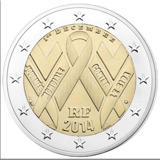 2 Euro Frankreich 2014 Welt Aids Tag unc.