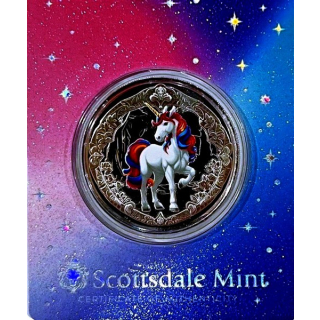 NEU* 1 oz Fiji 2024 VELORIA Lila-Rosa - UNICORN - EINHORN - Silber Color Prooflike 2 NZS - Startmotiv