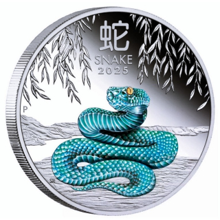 5 oz Australien 2025 BU COLOR - SCHLANGE - JAHR der SCHLANGE - LUNAR Schlange - 8 AU$ - Silberschlange