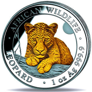 1 oz Somalia 2025 Gilded - LEOPARD African Wildlife - Silber Gilded Vergoldet BU