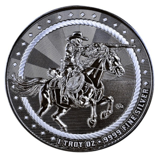 NEU** 1 oz USA Silber Round Prooflike - COWBOY mit Gewehr - Cowboy & Rifle - Edition zur Erinnerung an den Geist des Amerikanischen Westens