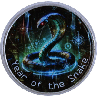 NEU * 1 oz Tokelau 2024 Color - Jahr der Schlange / Year of the Snake - Silber Prooflike 5 NZ$
