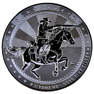 NEU** 5 oz USA Silber Round Prooflike - COWBOY mit Gewehr - Cowboy & Rifle - Edition zur Erinnerung an den Geist des Amerikanischen Westens