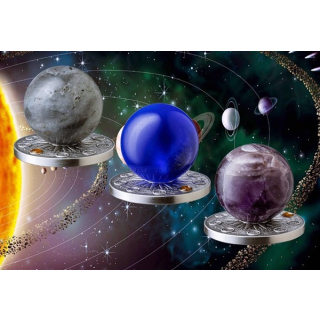 3 x 2 oz Ghana 2025 Solarsystem SET - MOND + SATURN + NEPTUN  - 5 Cedis - Solar System  - VORVERKAUF Lieferung Juli 25
