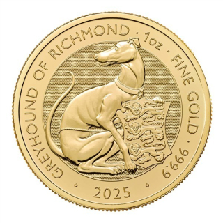 NEU* 1 oz Gold UK 2025 BU - GREYHOUND of Richmond - Königlicher Windhund - Royal Tudor Beasts - Großbritannien Gold 100Pfd.