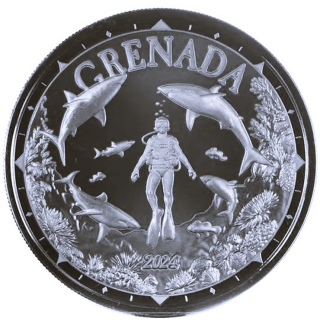 NEU* 1 oz SHARK DIVER / HAITAUCHER  2024 Grenada EC8 - Silber Prooflike 2$ - Certi-Lock