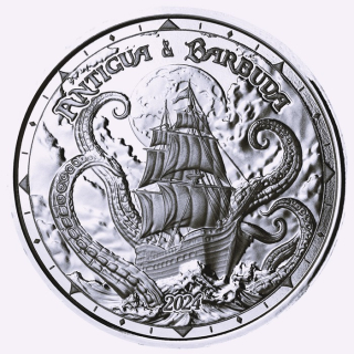 NEU* 1 oz Der Tiefsee-KRAKEN 2024 - Das Monster der Tiefsee - Antigua & Barbuda EC8 - Silber Prooflike 2$ - Certi-Lock
