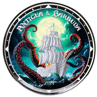 NEU* 1 oz Der Tiefsee-KRAKEN farbig 2024 - Das Monster der Tiefsee - Antigua & Barbuda EC8 - Silber Proof in Box 2$