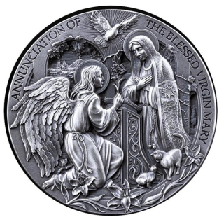 2 oz Kamerun 2025 Antique - DIE VERKÜNDUNG von Jesus Christus durch den Engel GABRIEL - Biblische Geschichten serie - Silber Antique Finish - 2,000 Frs