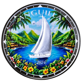 NEU* 1 oz Anguilla 2024 Proof Color - SEGELSCHIFF / Sailing Ship - EC8 -Karibikinseln  - 2 $