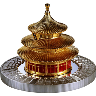 3 oz Samoa 2025 Proof 3-Dimensional - Der Himmelstempel Tiantan / TEMPLE of HEAVEN China & Pandaszene - Silber 5 $