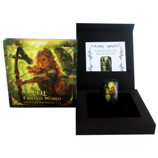 2 oz Silber Gussbarren 2024 - Die ELFE mit Pfeil & Bogen - Fabelwesen - Antique Metallic Color