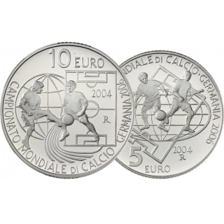San Marino 5 & 10 Euro Set 2004 Fussball WM Deutschland 2006 Silber Proof