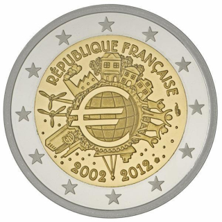 2 Euro Frankreich 2012 10 Jahre Euro Bargeld