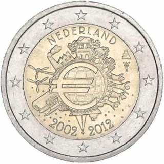 2 Euro Niederlande 2012 10 Jahre Euro Bargeld