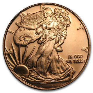 1 Unze Copper Round Walking Liberty Eagle 999,99