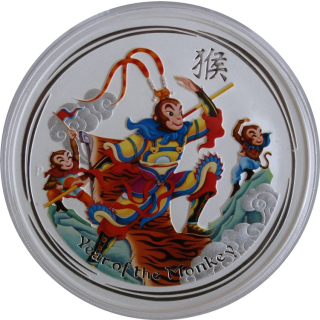AURINUM*TOP*ANGEBOT* 1 oz Australien 2016 BU Color - Monkey King Affenkönig - Sun Wukong - silber 1$ Color farbig