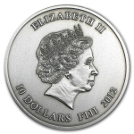 1 oz Fiji 2012 Antique Finish - Lutra Fischotter - Predatory Mammals - High Relief - 10$ - Swarovsky-Elemente