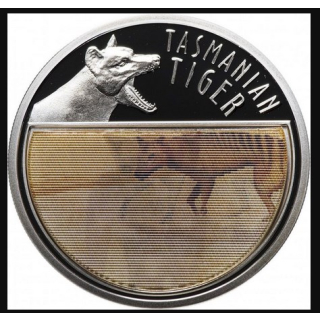 25 g Niue 2011 Proof Lenticular - Der Letzte Tasmanische Tiger - Last Tasmanian Tiger - Silber 1 $ - Bewegte Bilder - Einzelstück