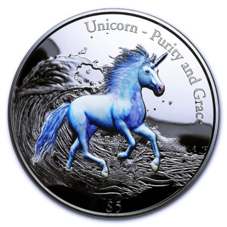 3 oz silber Fiji 2016 Proof -  EINHORN UNICORN - 3D-High Relief - Purity & Grace