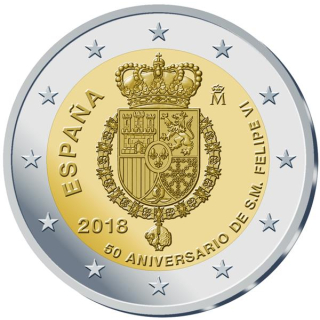 2 Euro Spanien 2018 50. Geburtstag von König Felipe VI. bfr