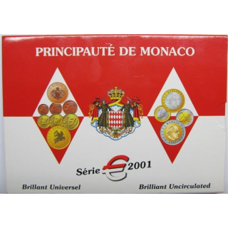 Monaco Kursmünzensatz 2001 BU sehr selten