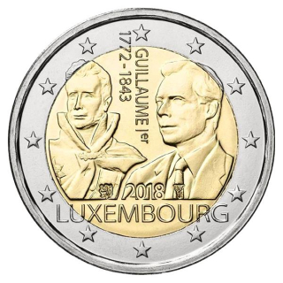 2 Euro Luxemburg 2018  Großherzog Guillaume I - 175. Todestag Mz. Löwe