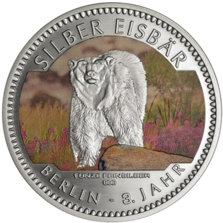 1 Oz Silber Eisbär 2019 Berlin in Coincard coloriert