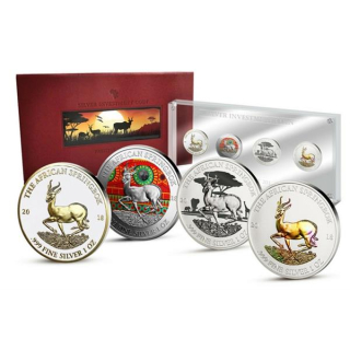 4 x 1 Unze Silber Springbock 2018 Gabun Prestige Set