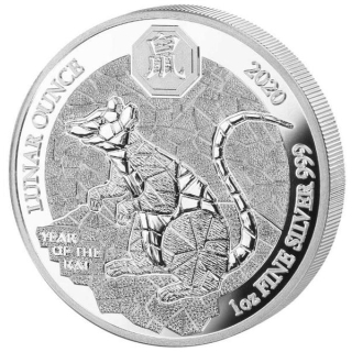 1 Unze Silber Ruanda Ratte Jahr der Ratte 2020 Lunar Ounce Proof