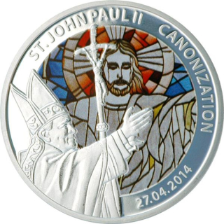 Togo 2014 100 Francs Heiligsprechung Papst Johnnes Paul II farbig Kirchenfenster Jesus